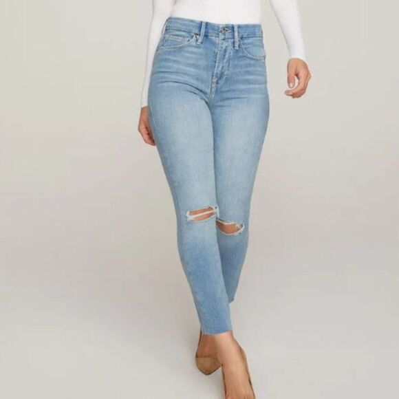 GOOD AMERICAN Good Waist Crop Raw Edge Jeans Size 6 / 28 - Picture 1 of 8